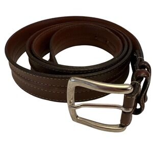 Leather Belt Solid Brass Buckle Brown Casual Dress‎ Belt Mens Size 46" Waist
